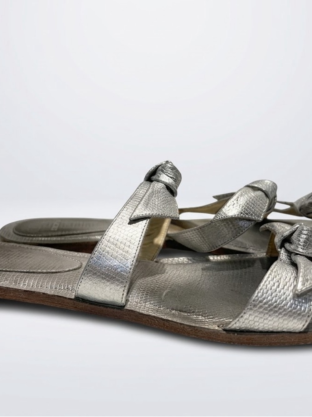 Alexandre Birman Clarita Metallic Snake Embossed Leather Flat Slides